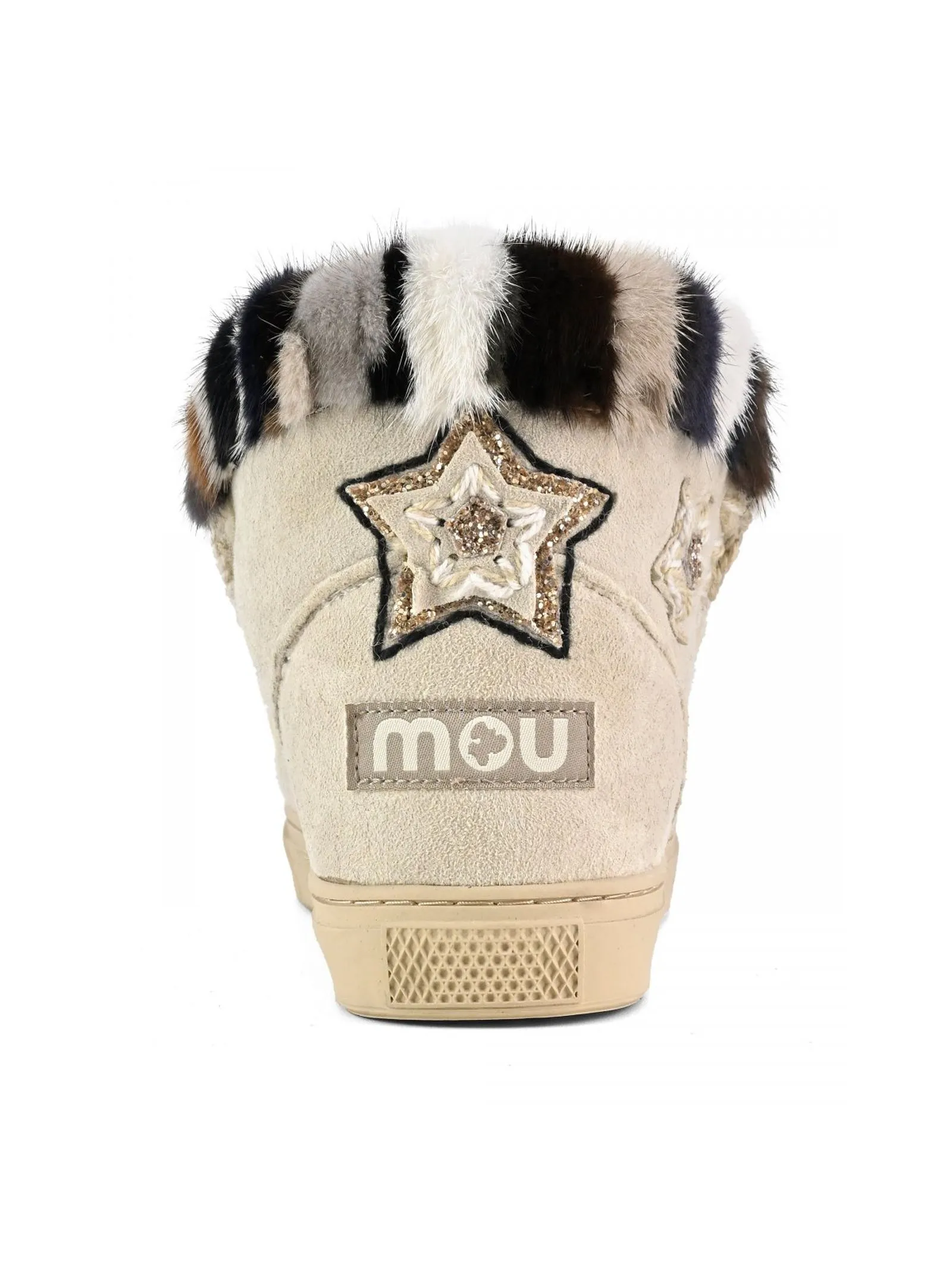 MOU Calzature,Stivali Eskimo sneaker star patches & mink fur trim 