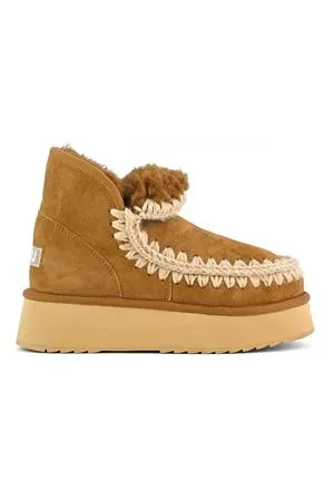 MOU Calzature,Stivali Mini eskimo platform boot in camoscio cognac 