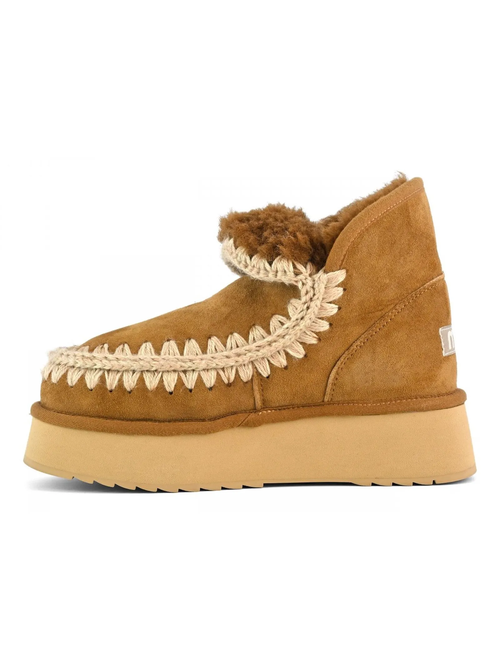 MOU Calzature,Stivali Mini eskimo platform boot in camoscio cognac 