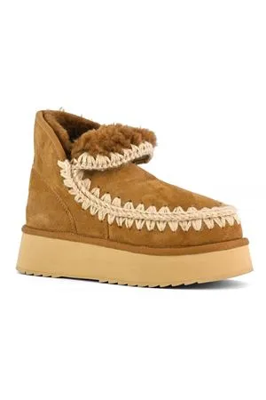 MOU Calzature,Stivali Mini eskimo platform boot in camoscio cognac 