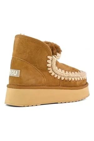 MOU Calzature,Stivali Mini eskimo platform boot in camoscio cognac 