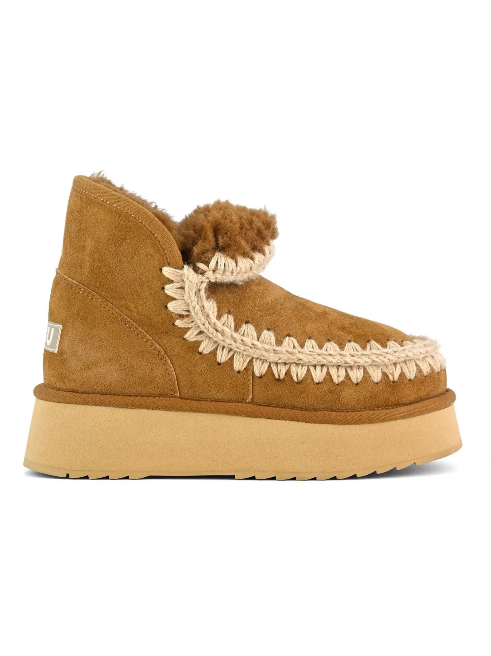 MOU Calzature,Stivali Mini eskimo platform boot in camoscio cognac 