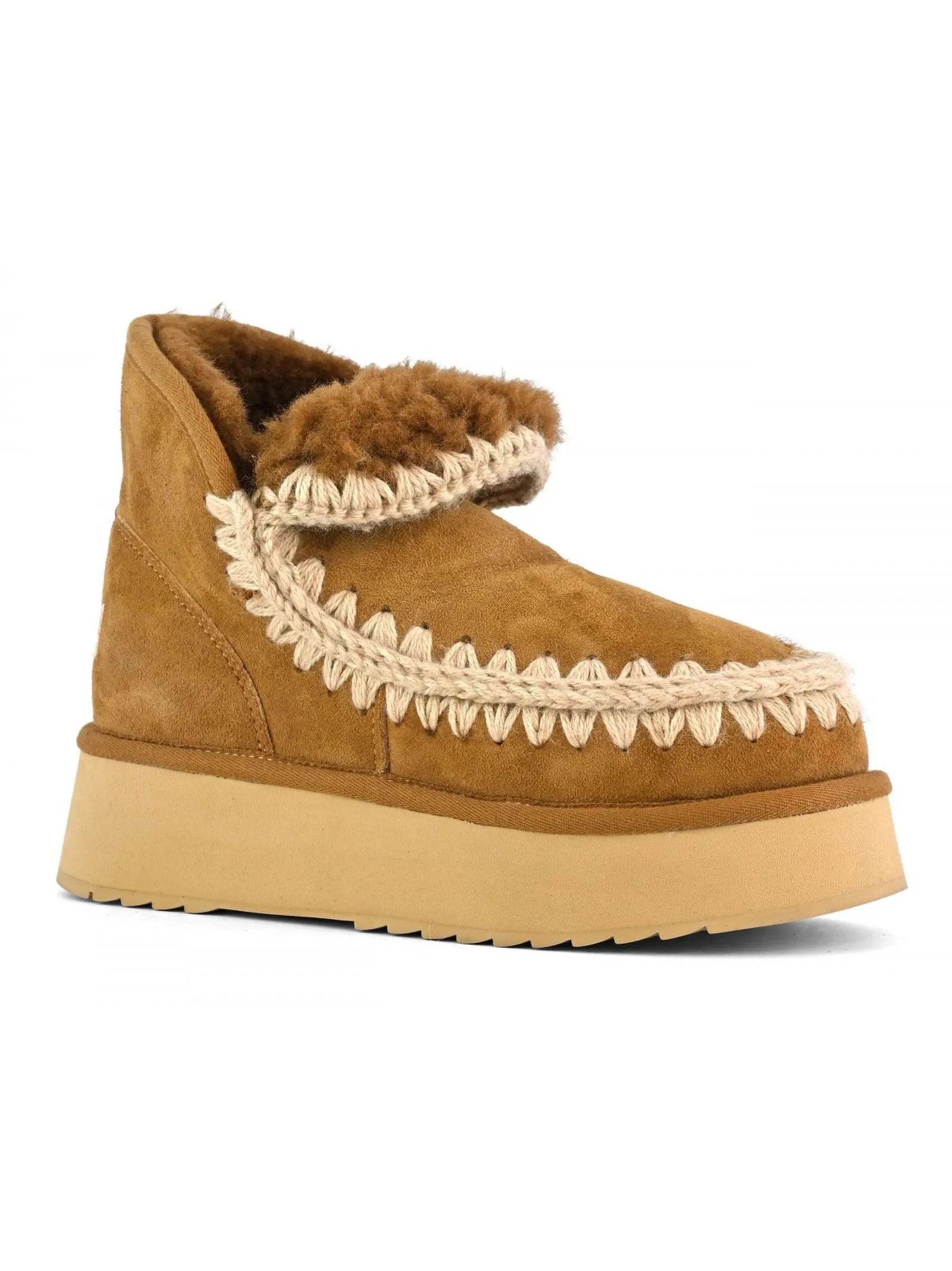 MOU Calzature,Stivali Mini eskimo platform boot in camoscio cognac 