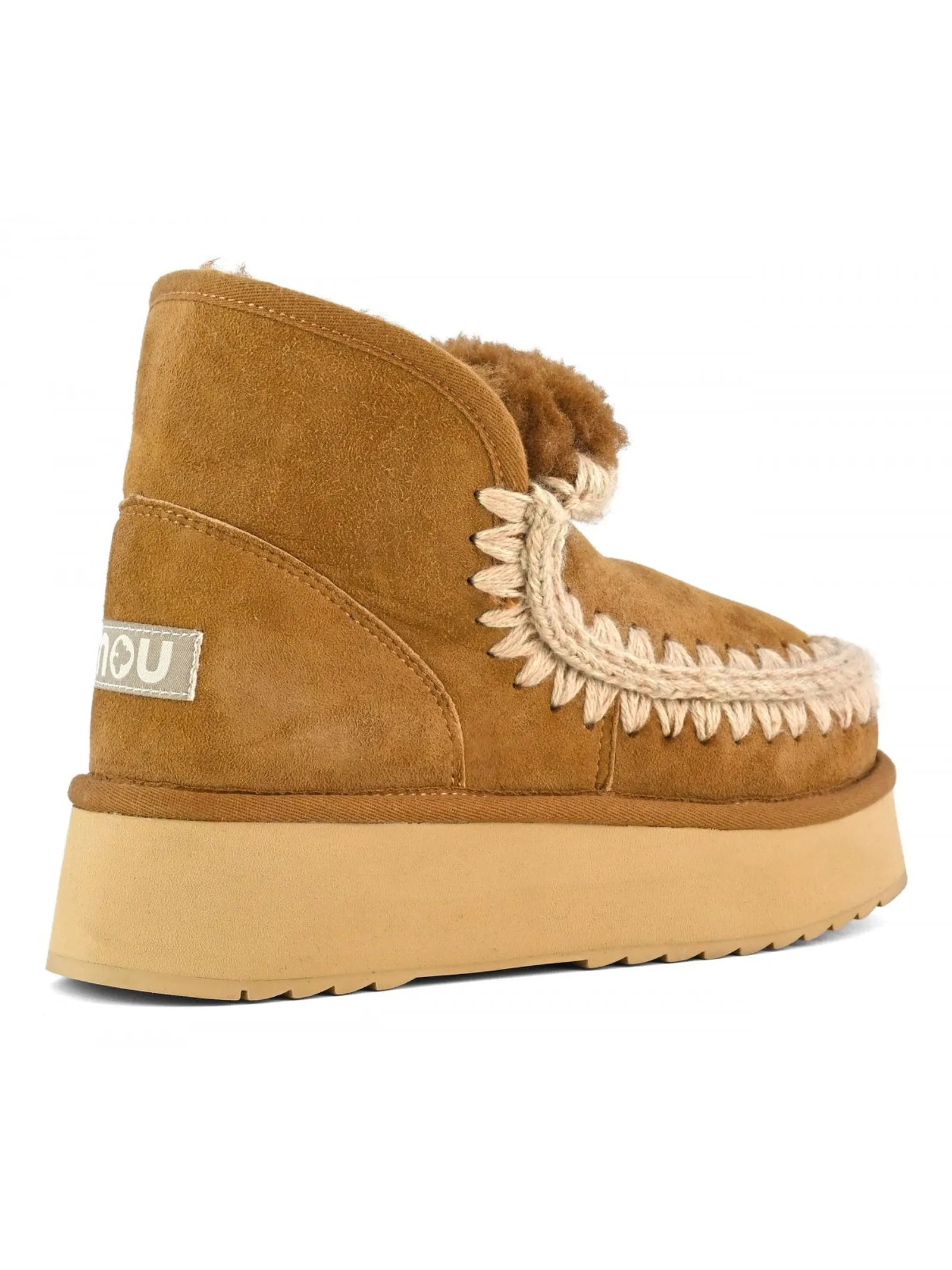 MOU Calzature,Stivali Mini eskimo platform boot in camoscio cognac 