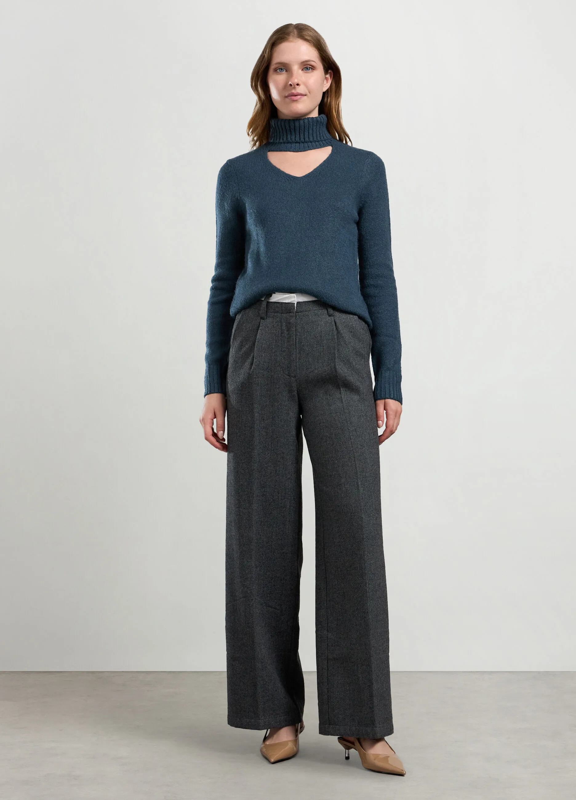 NICE & CHIC  Pantalone palazzo in tweed misto lana donna