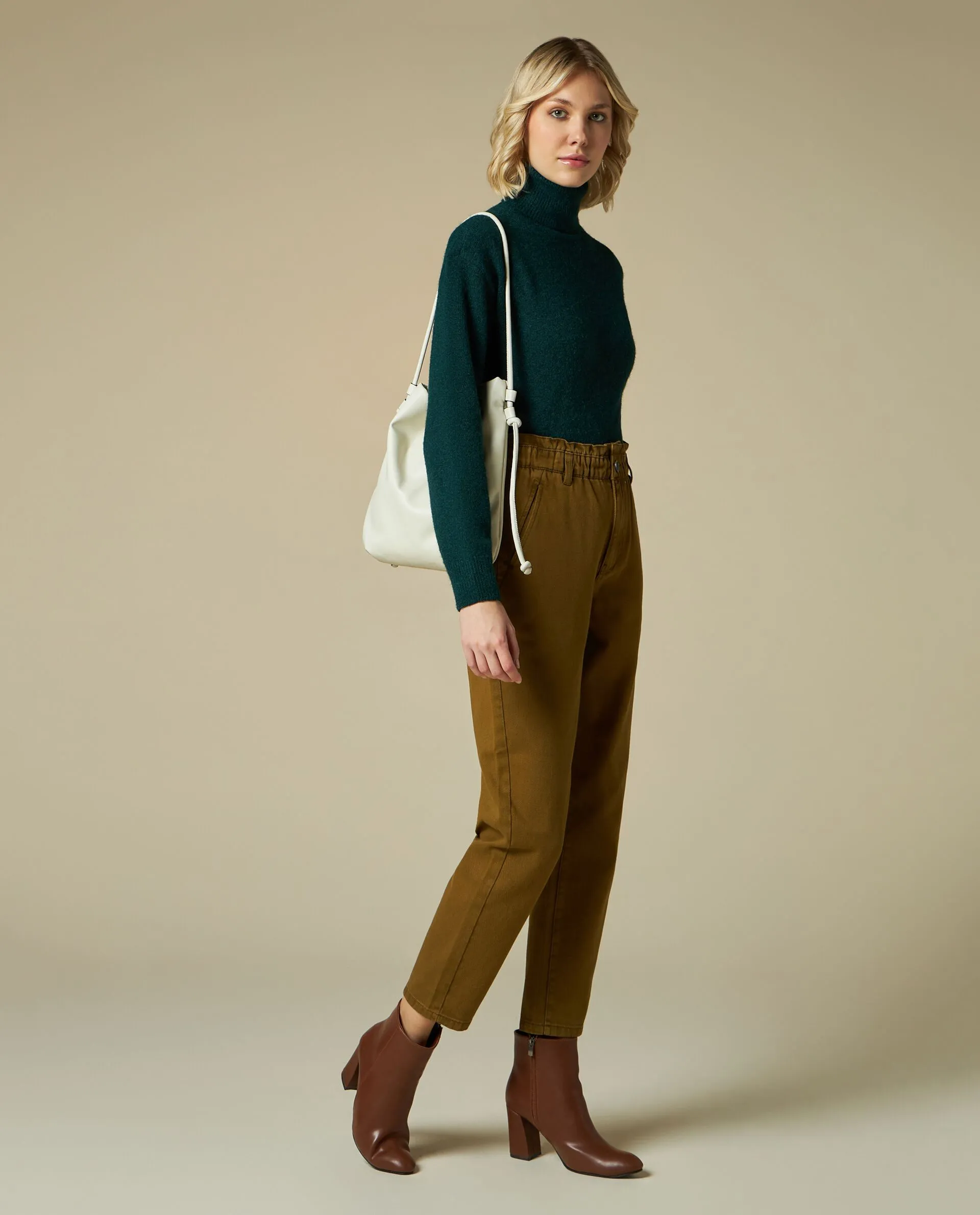 NICE & CHIC  Pantaloni paperbag in puro cotone