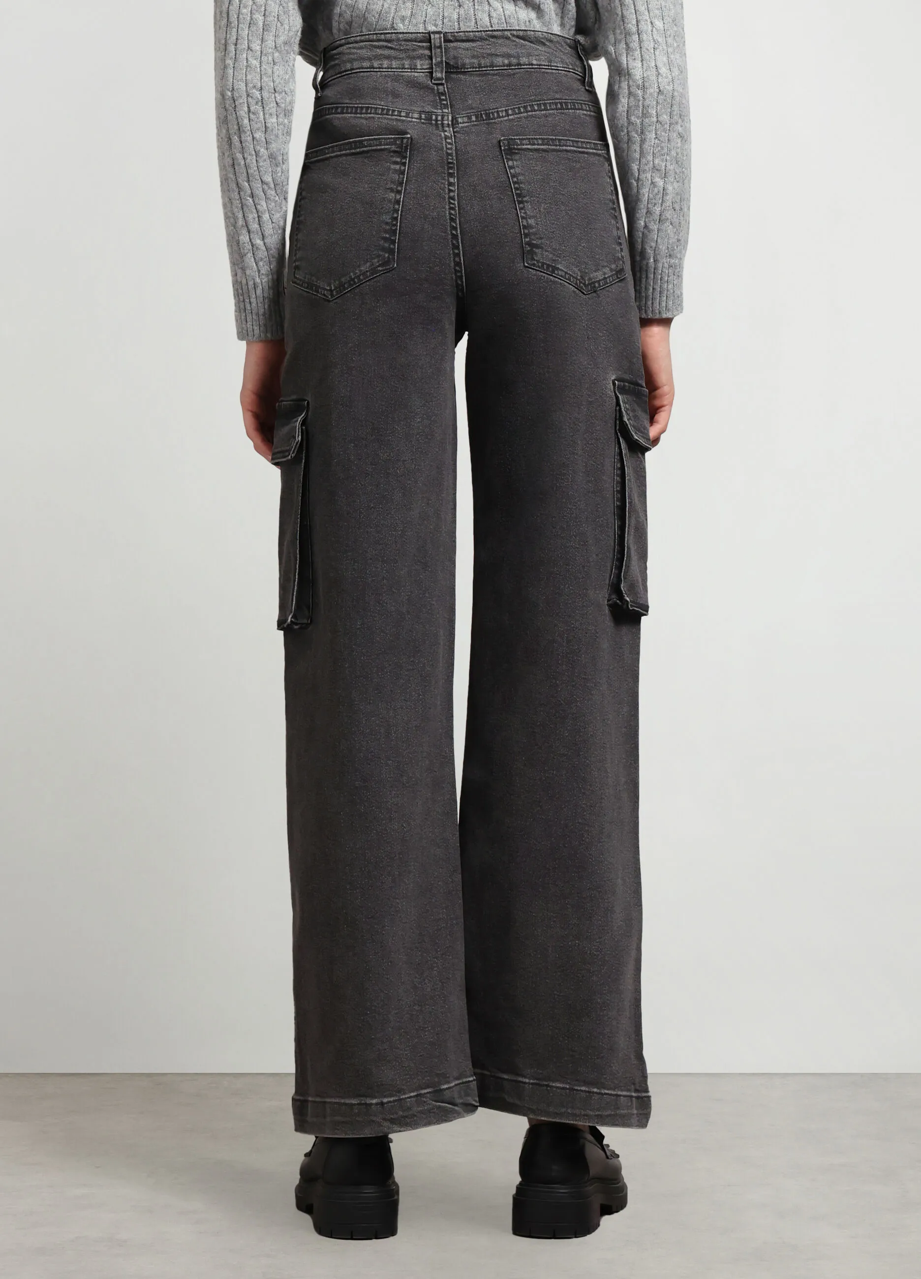 NICE & CHIC  Pantaloni wide cargo in denim di cotone stretch donna