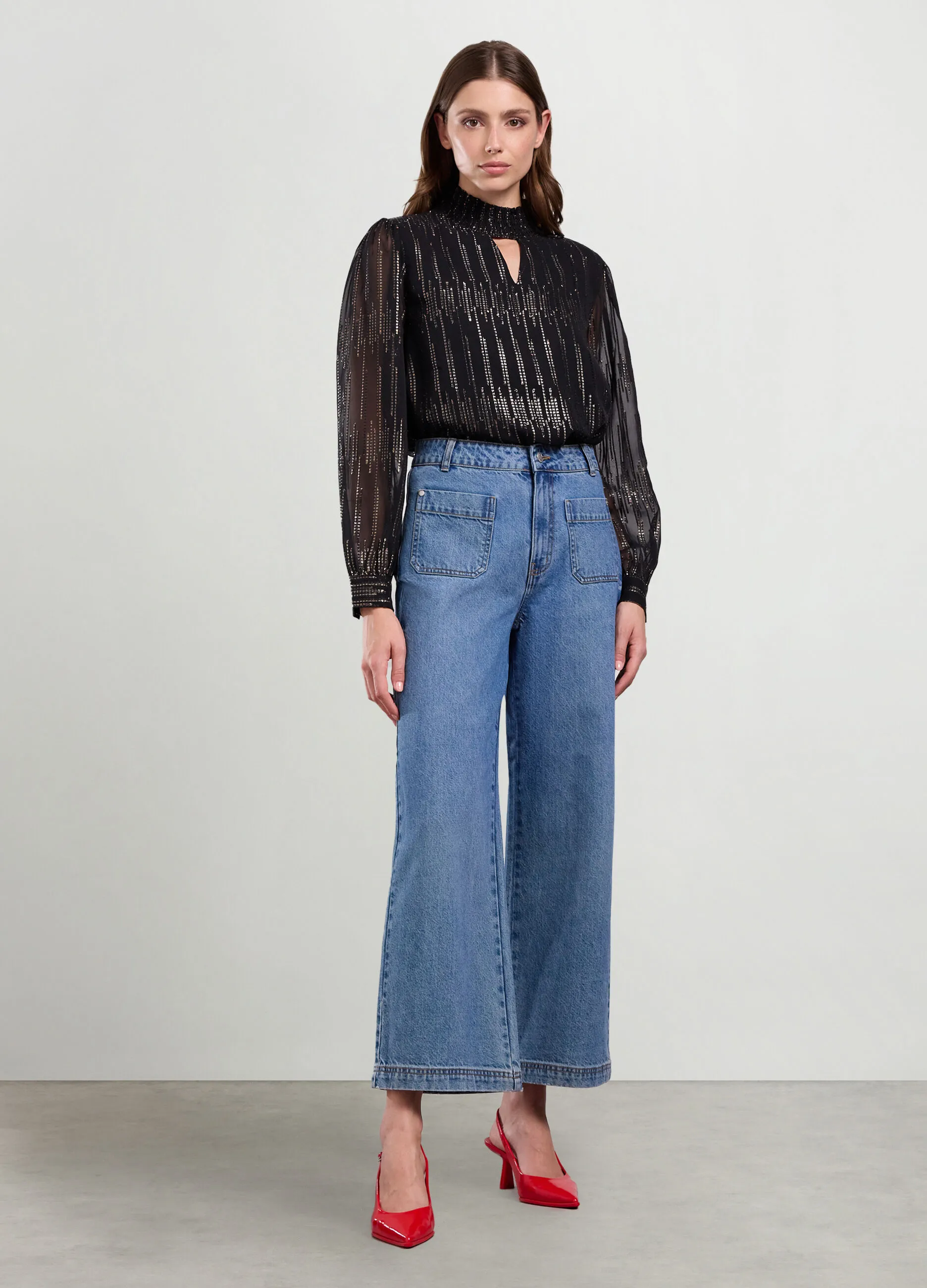 NICE & CHIC  Pantaloni wide leg in denim di puro cotone donna