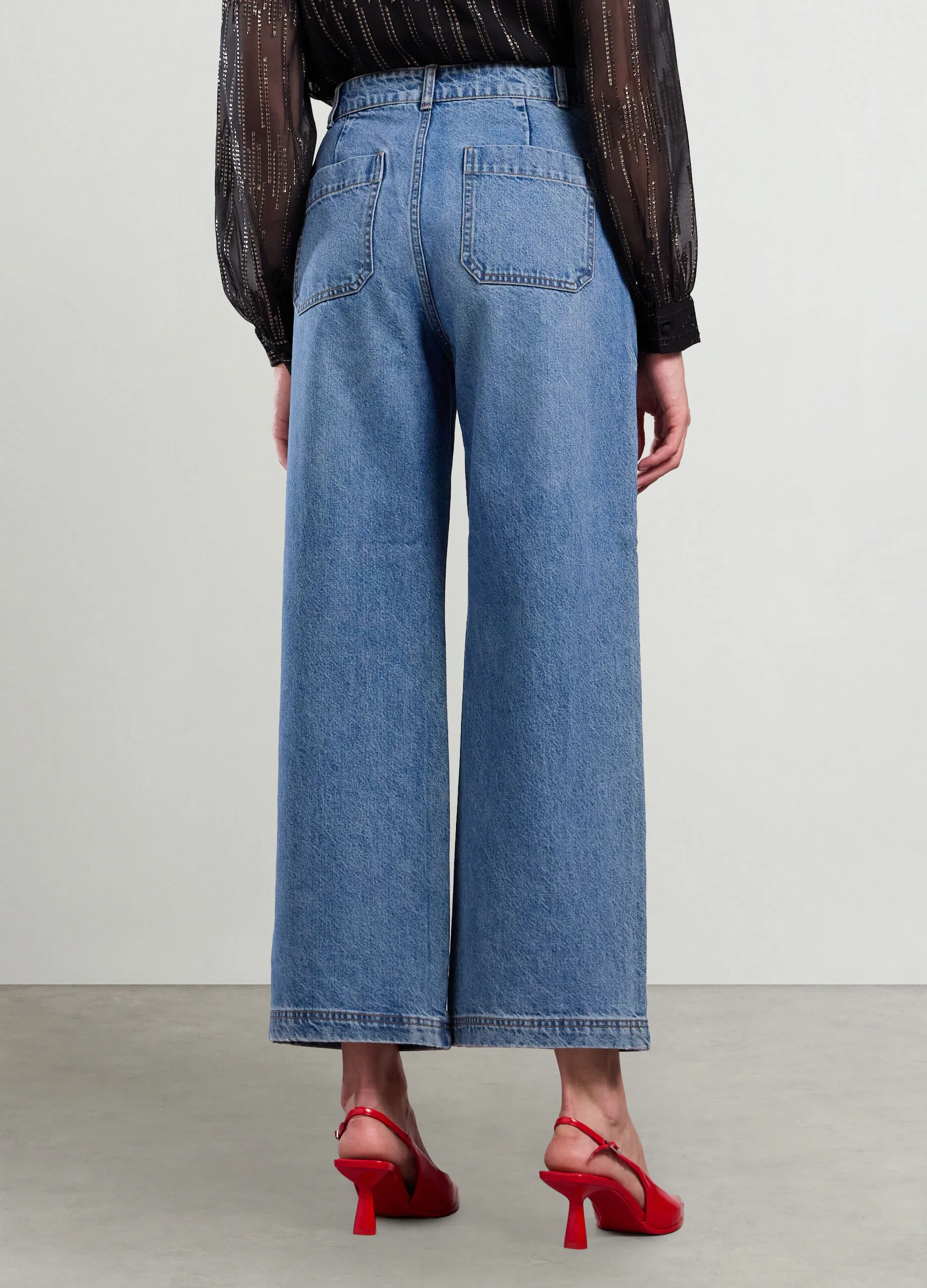 NICE & CHIC  Pantaloni wide leg in denim di puro cotone donna