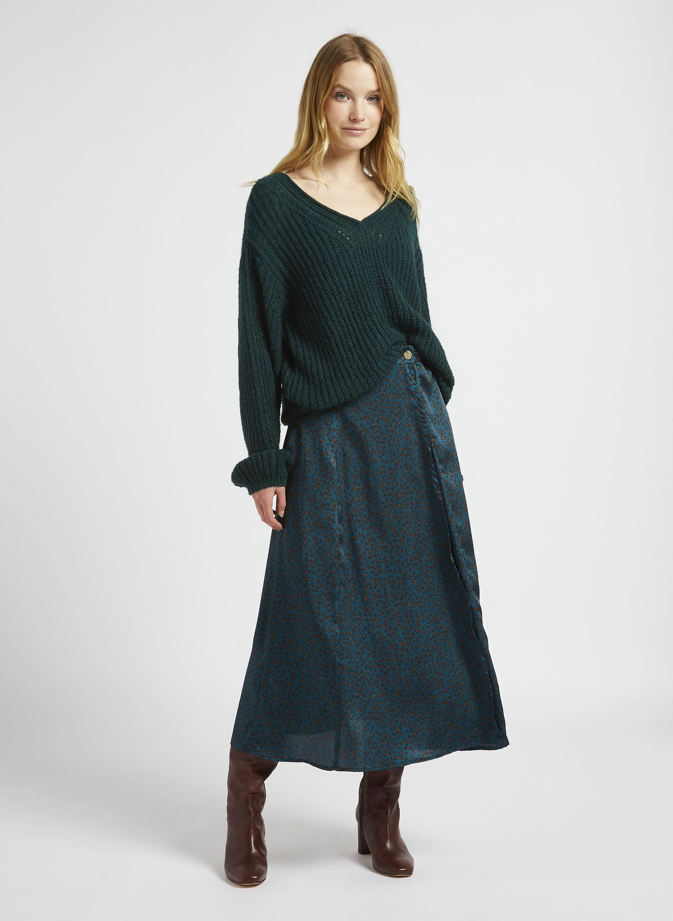  ONE STEP   TING - Maglione oversize a collo a V in maglia | Verde