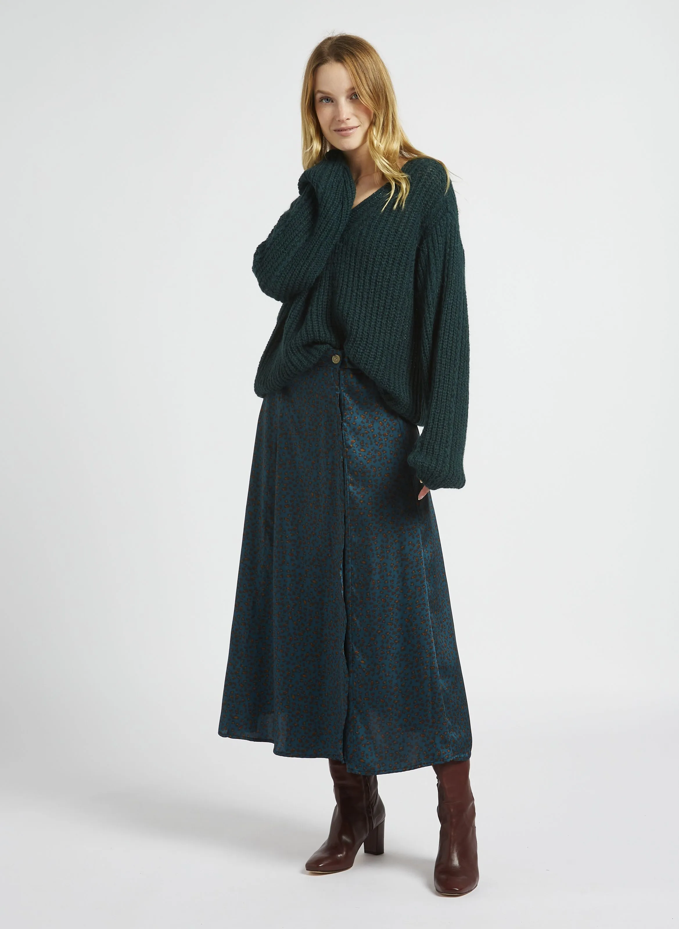  ONE STEP   TING - Maglione oversize a collo a V in maglia | Verde