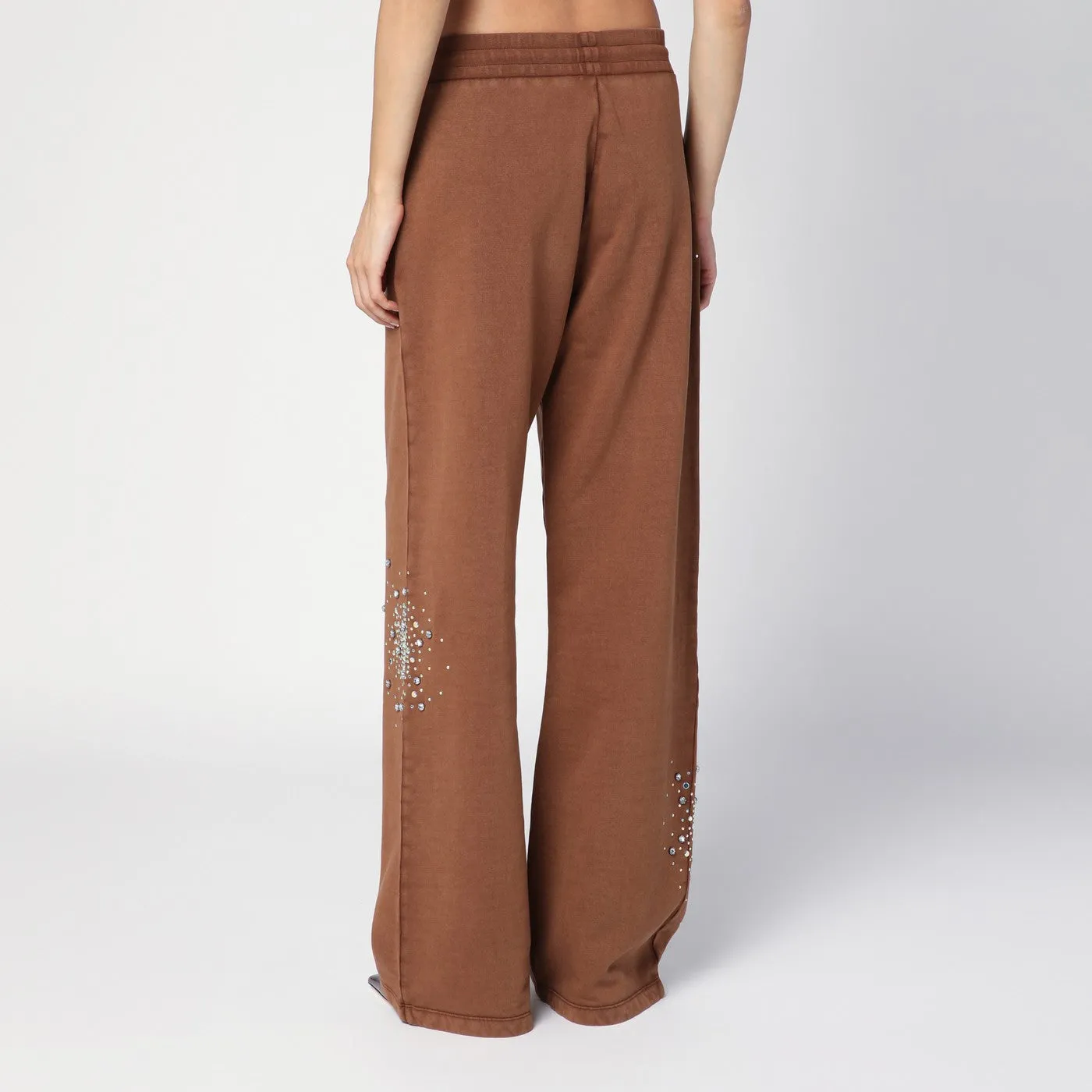 Pantaloni di cotone marrone des Phemmes con cristalli