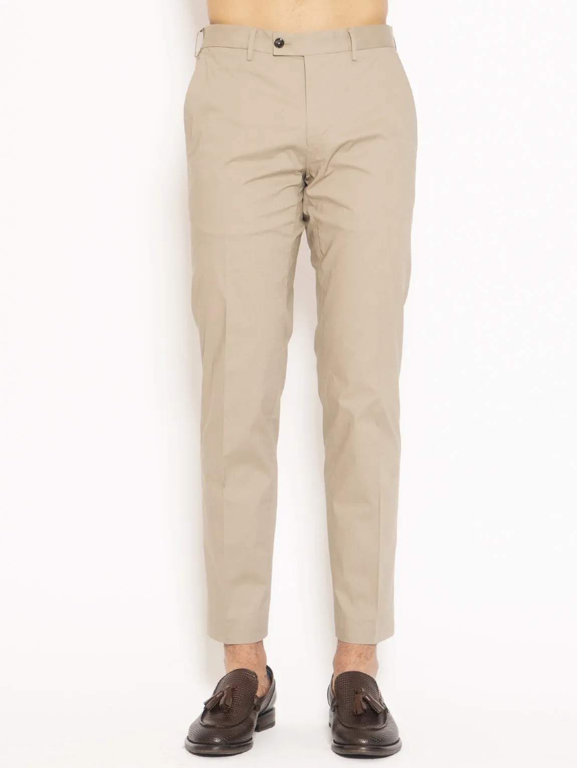 Pantaloni in Raso di Cotone Beige