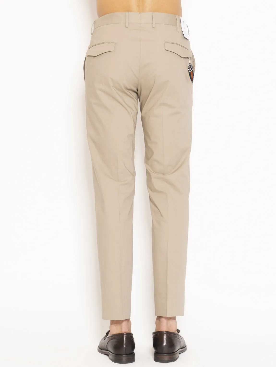 Pantaloni in Raso di Cotone Beige