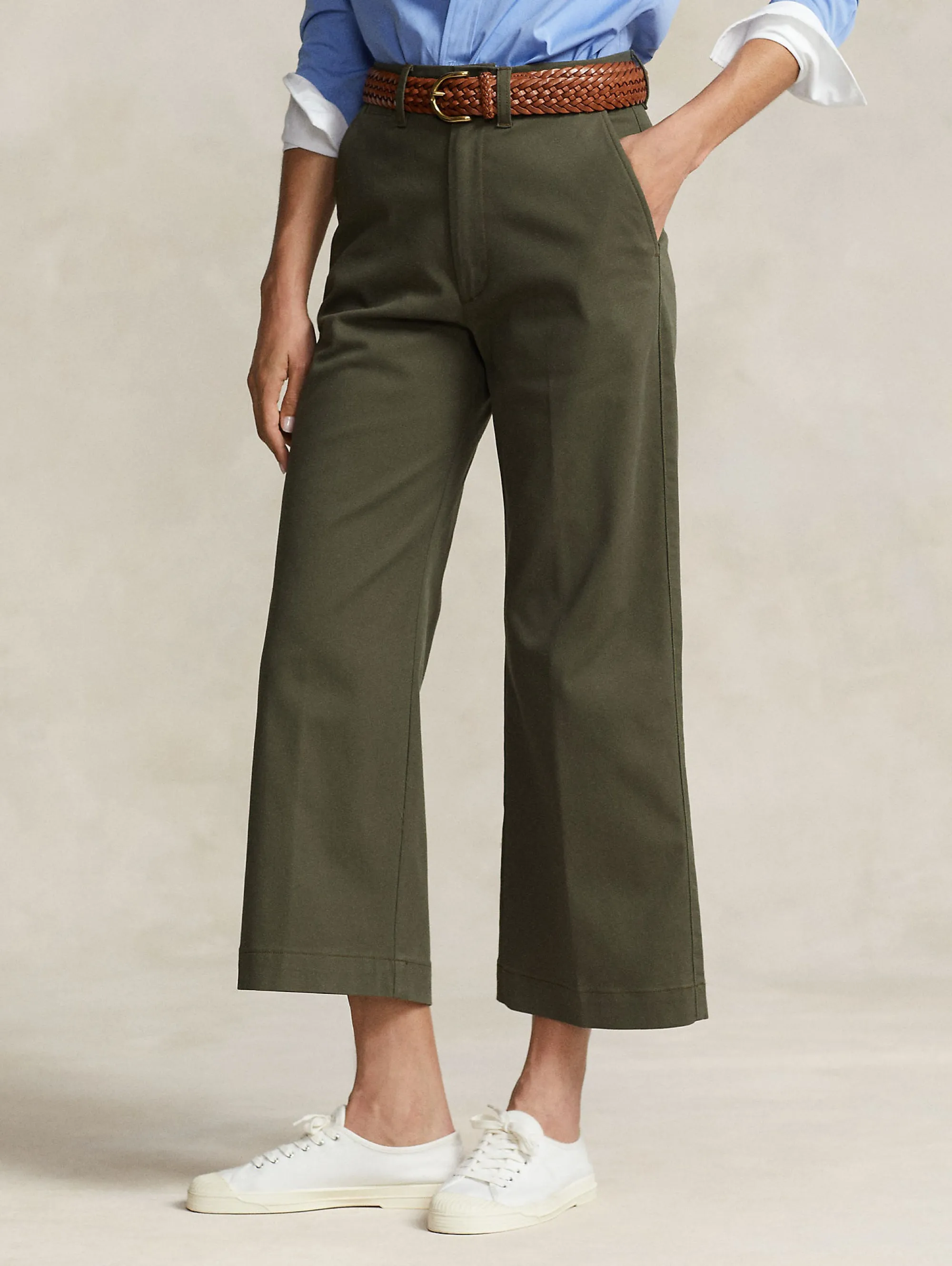 Pantaloni in Twill di Cotone Cropped Verde