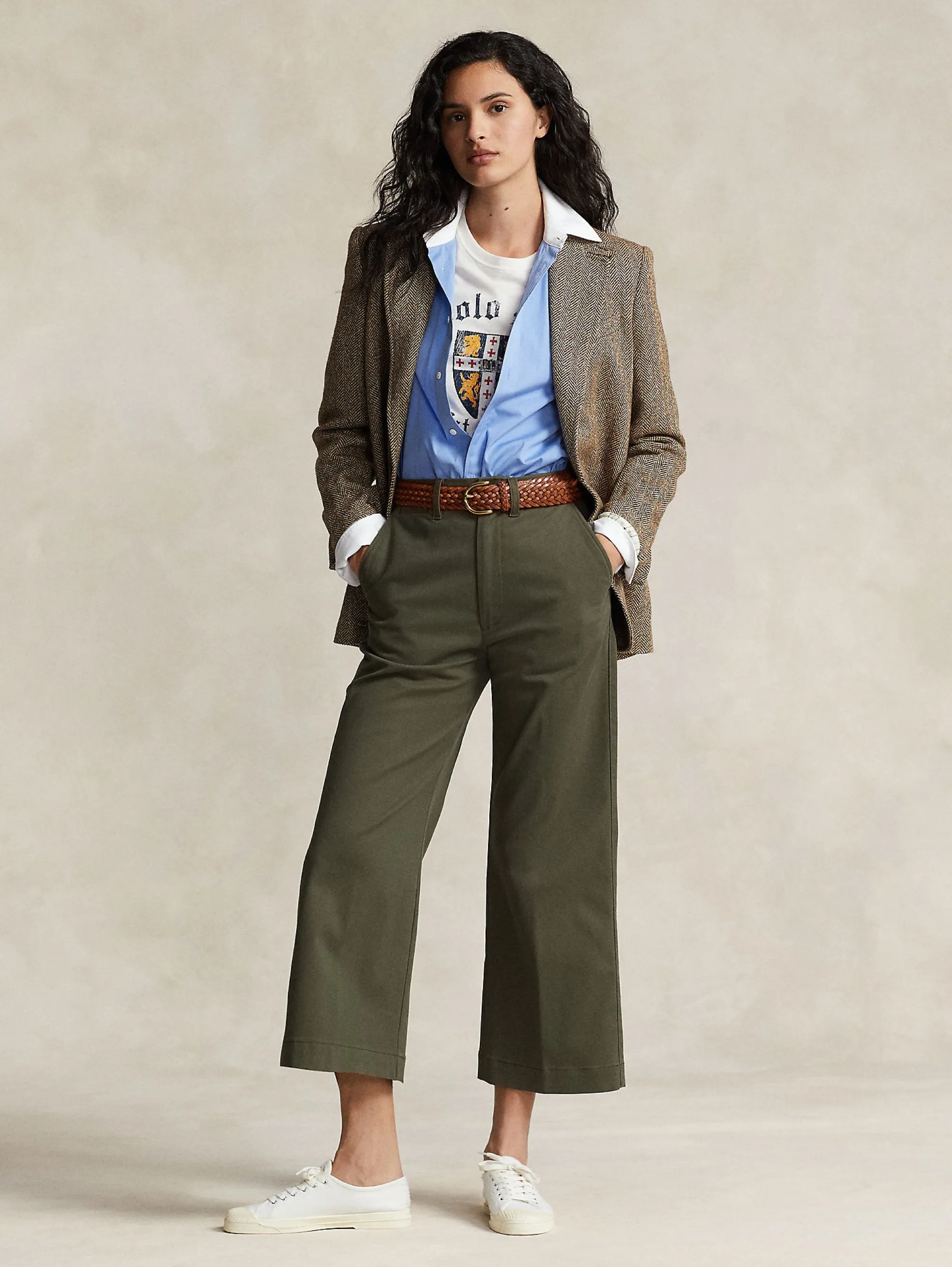 Pantaloni in Twill di Cotone Cropped Verde