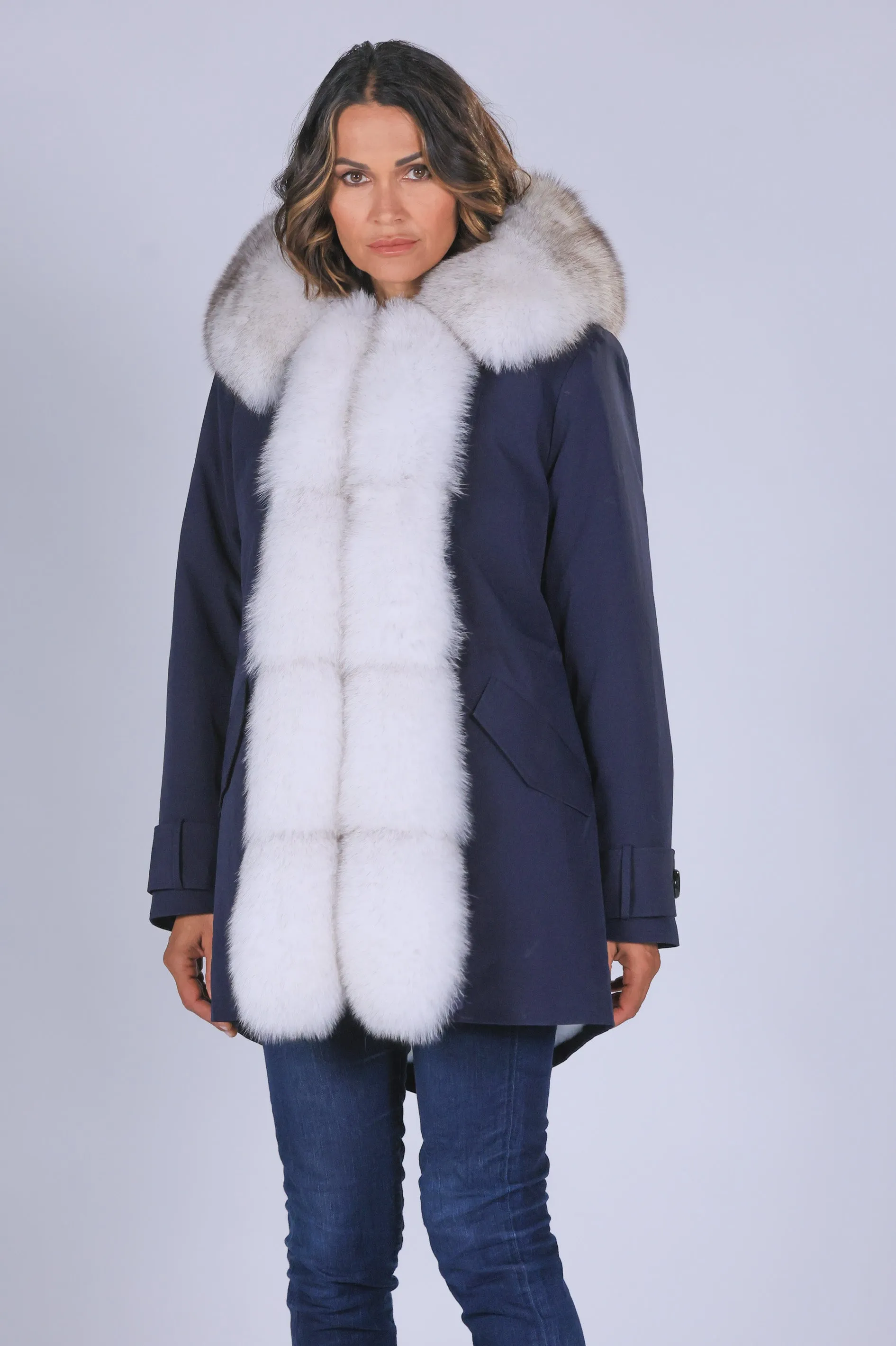 Parka in cotone tecnico impermeabile long white