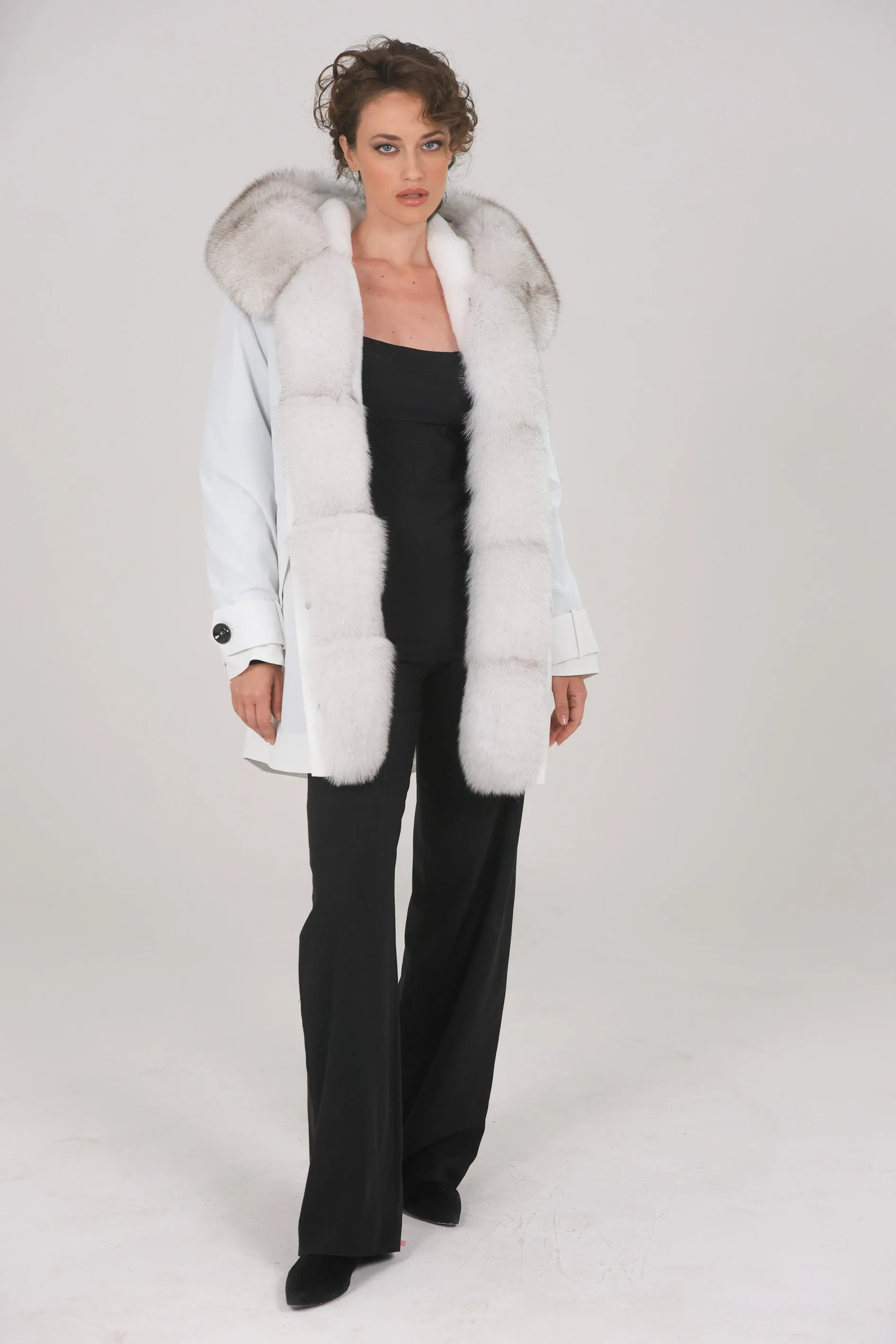 Parka in cotone tecnico impermeabile long white