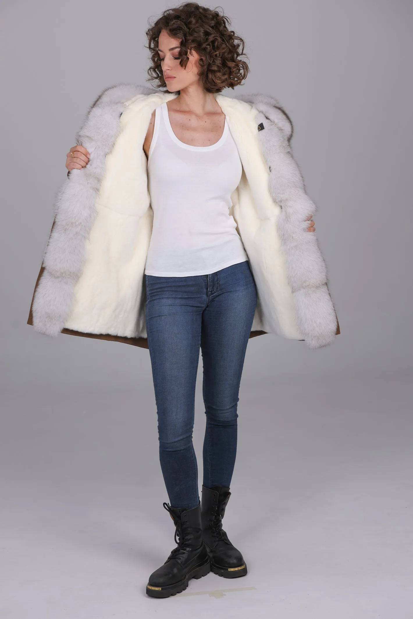 Parka in cotone tecnico impermeabile long white