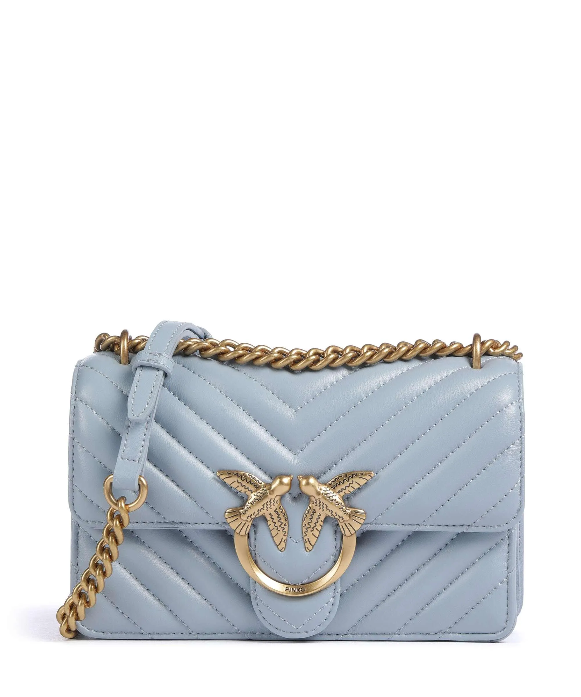  Pinko Love One Mini Borsa a spalla pelle a grana fine blu chiaro  