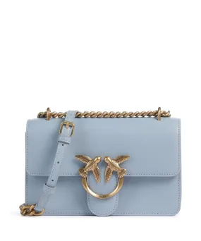  Pinko Love One Mini Borsa a spalla pelle di vacchetta finemente grana blu chiaro  