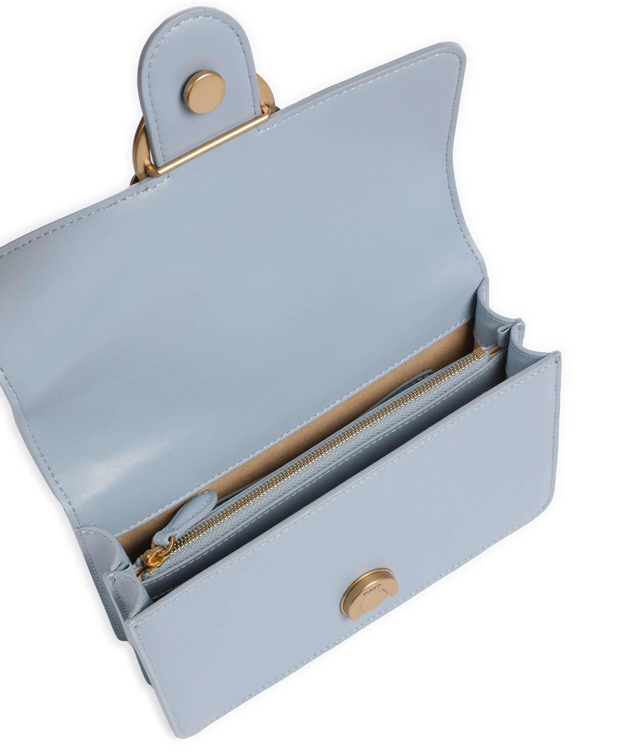  Pinko Love One Mini Borsa a spalla pelle di vacchetta finemente grana blu chiaro  