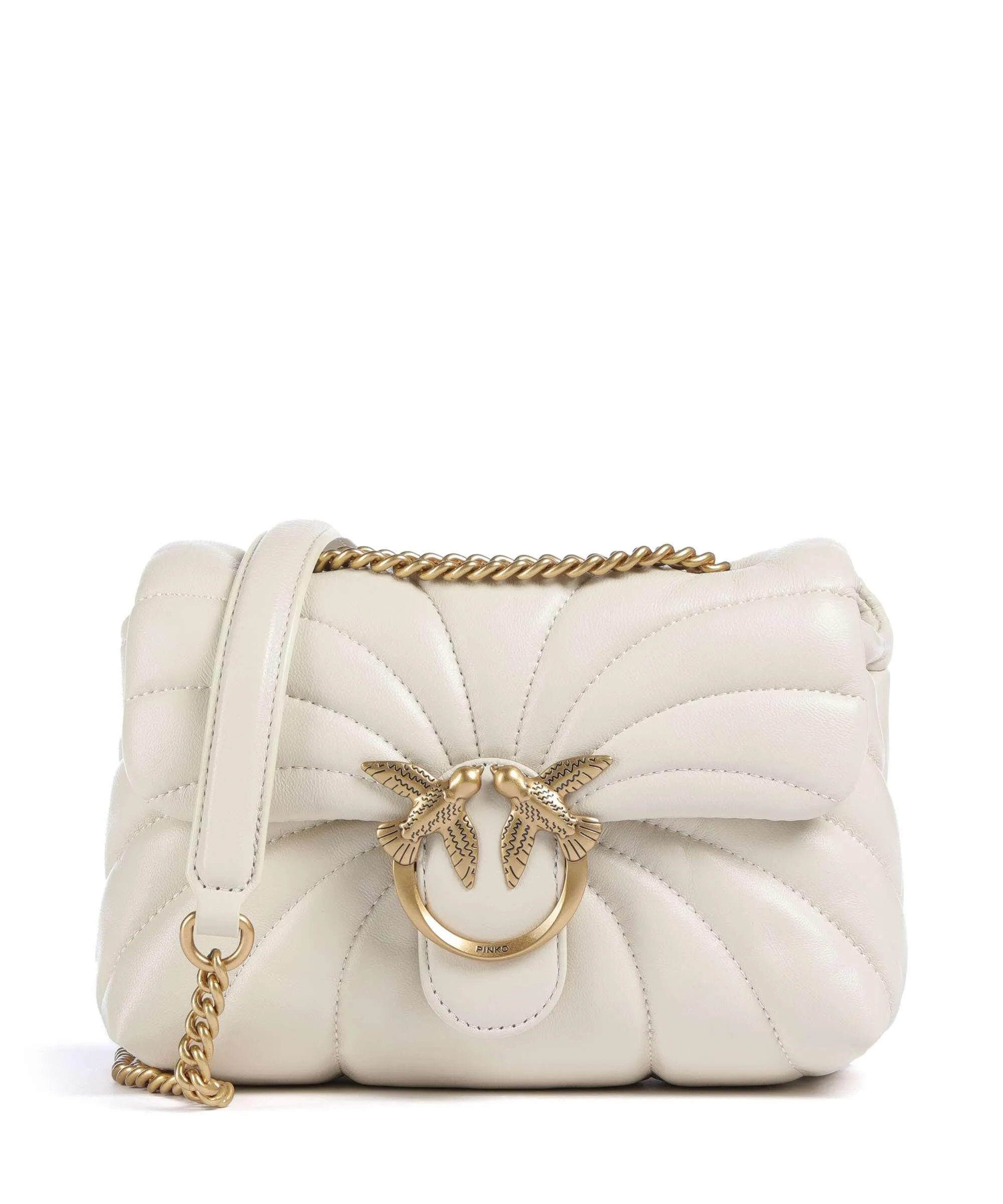  Pinko Love Puff Mini Borsa a spalla pelle di pecora avorio  