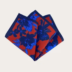 Pochette uomo in lana, fantasia floreale blu e rossa