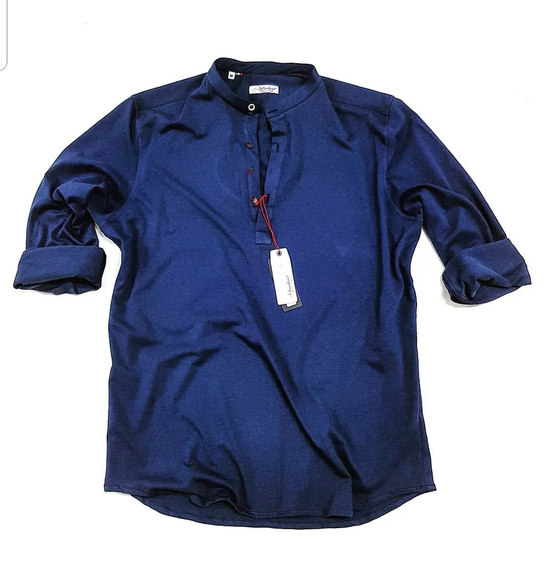 Polo Camicia Donna blu puro cotone maglia Jersey made in italy navy blue woman polo shirt