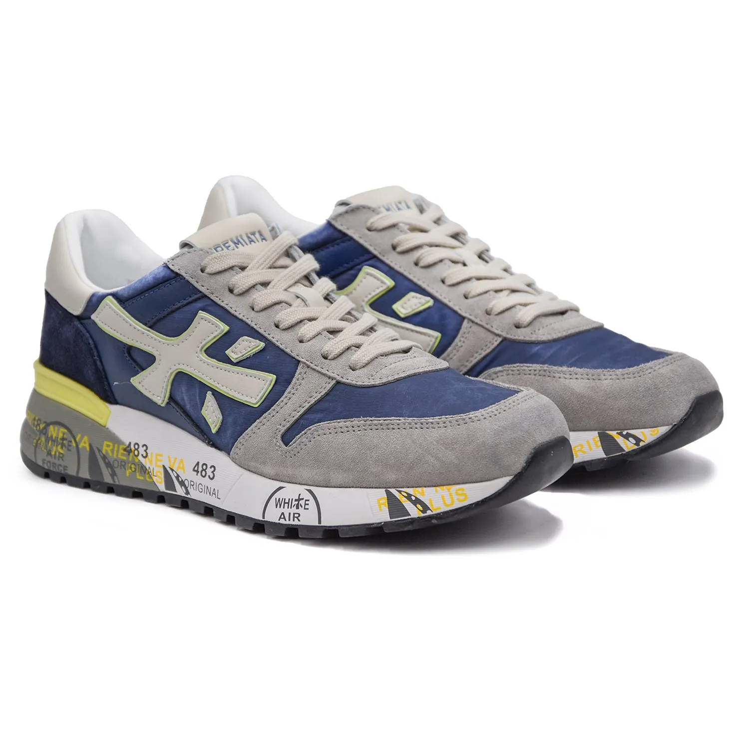 Sneakers Premiata Uomo Mick 6819 Grigio Con Applicazione Lime