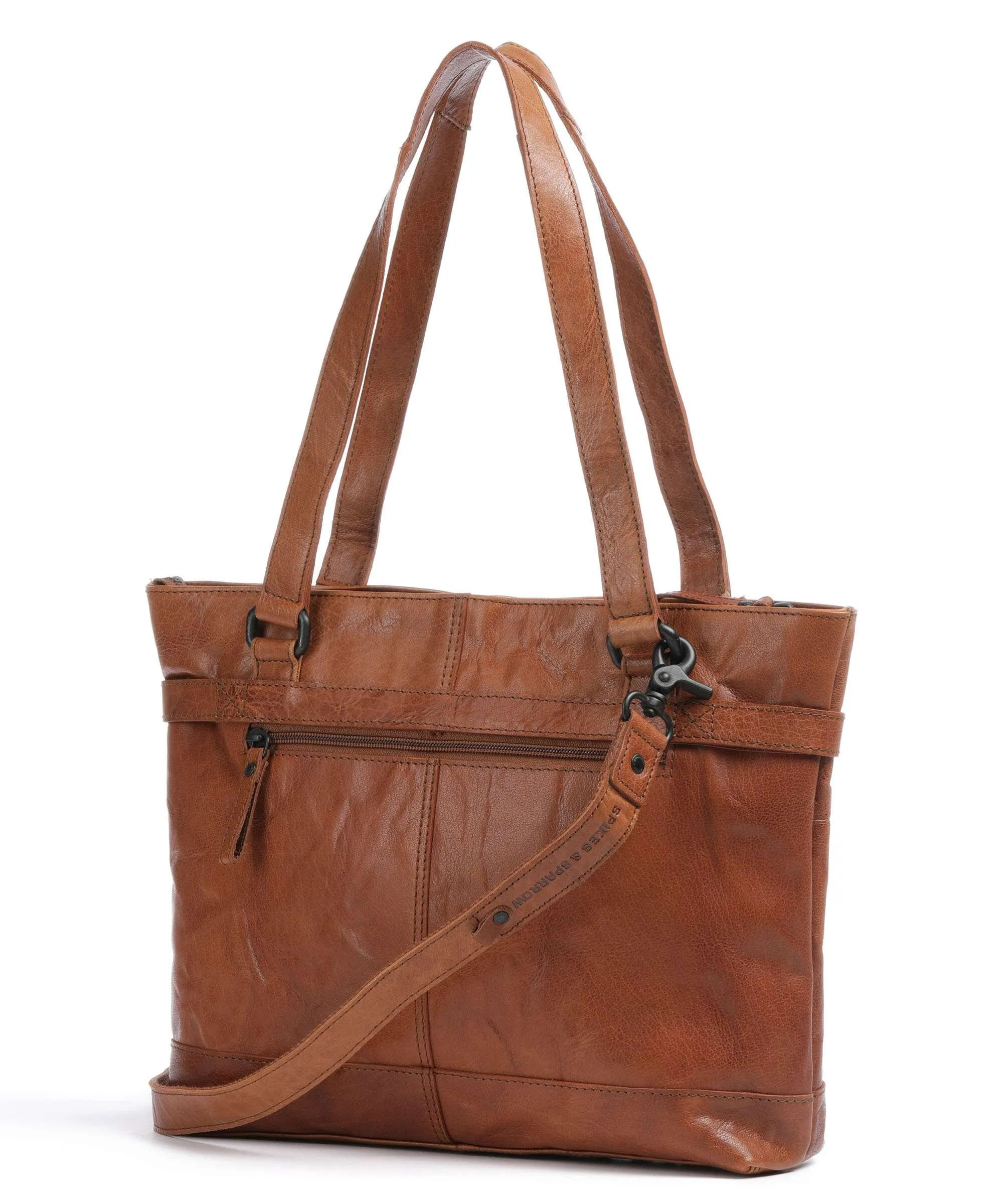  Spikes & Sparrow Bronco Borsa shopper pelle a grana fine cognac  