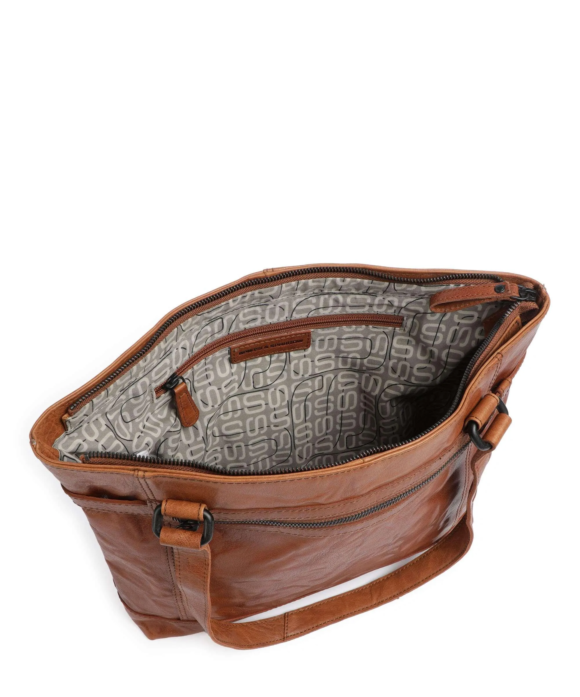  Spikes & Sparrow Bronco Borsa shopper pelle a grana fine cognac  