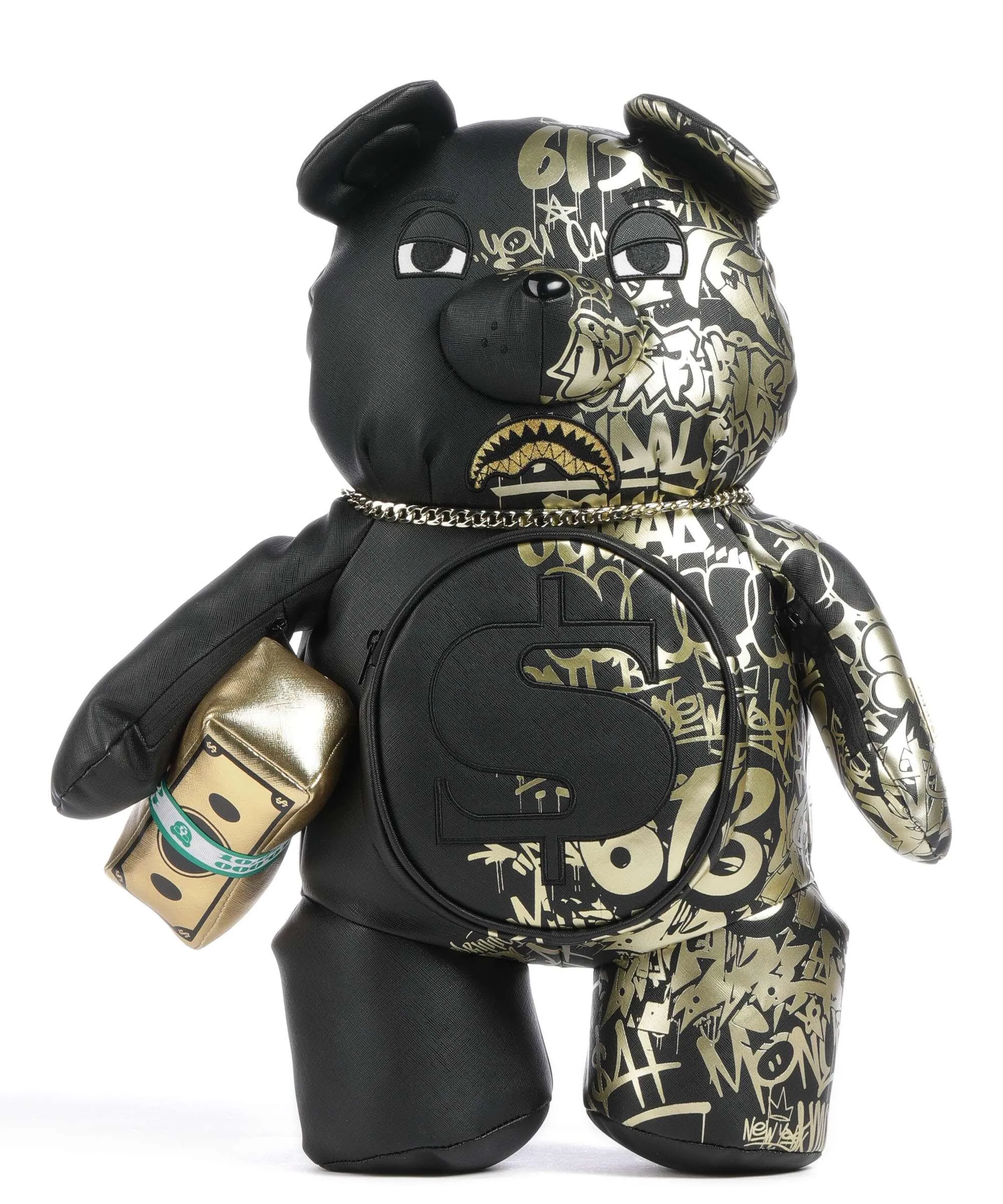  Sprayground Half Graff Gold Bear Teddy Bear Zaino plastica nero  