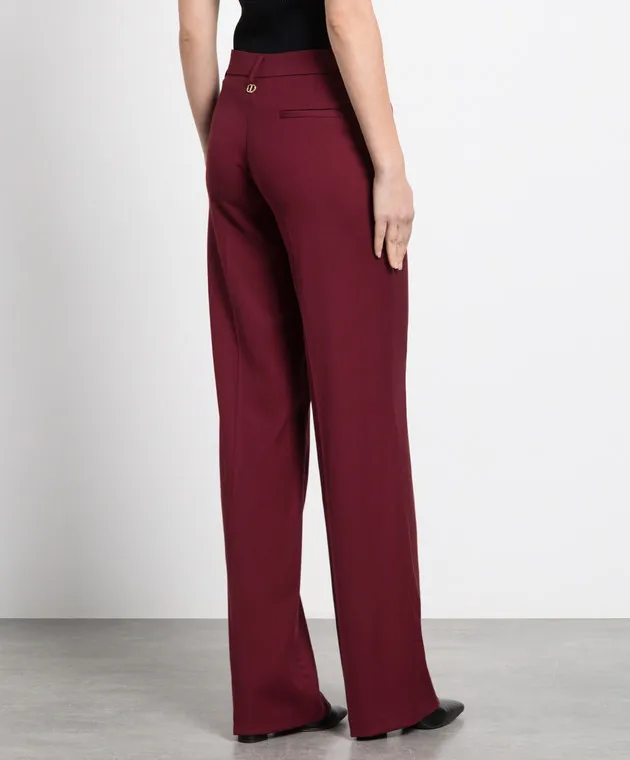 Twinset Pantaloni bordeaux con logo 222TP2070