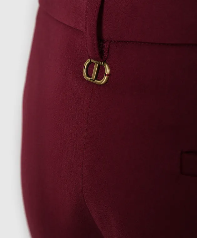 Twinset Pantaloni bordeaux con logo 222TP2070