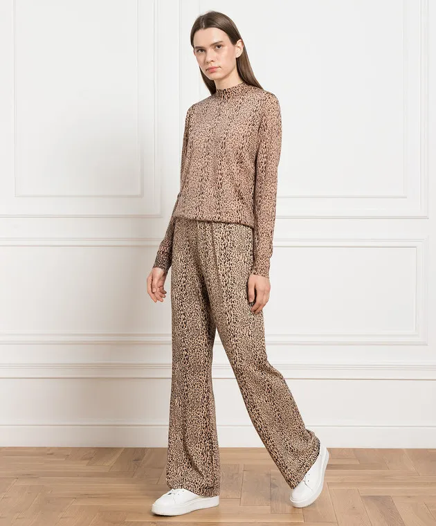 Twinset Pantaloni svasati con stampa leopardata beige 232TP3602