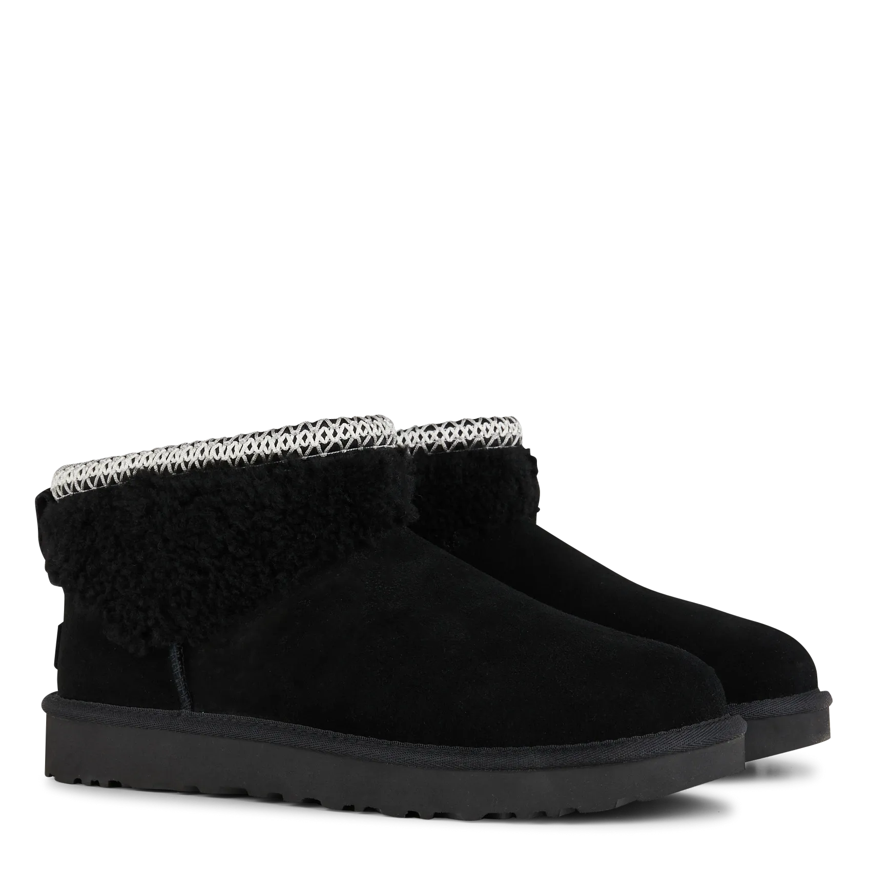  UGG   CLASSIC ULTRA MINI MAXI CURLY - Ciabatte alte in pelle scamosciata mista | Nero