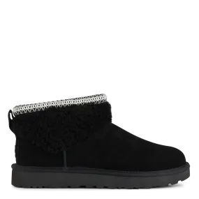  UGG   CLASSIC ULTRA MINI MAXI CURLY - Ciabatte alte in pelle scamosciata mista | Nero