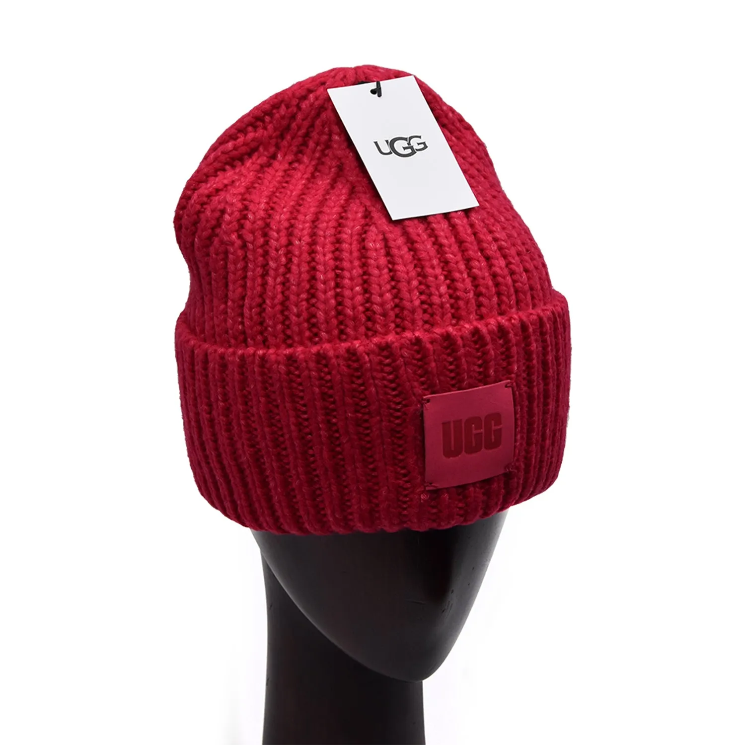 Ugg Donna Ciliegia Chunky Rib Beanie Cappello Con Toppa Logata