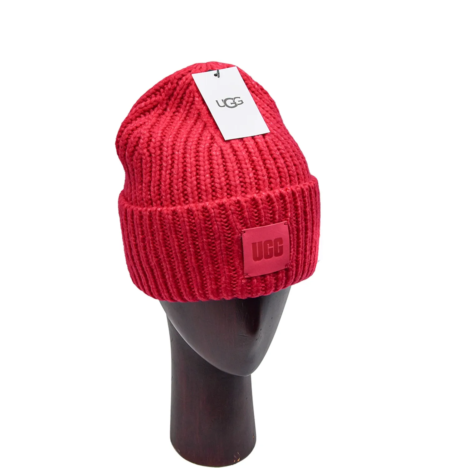 Ugg Donna Ciliegia Chunky Rib Beanie Cappello Con Toppa Logata