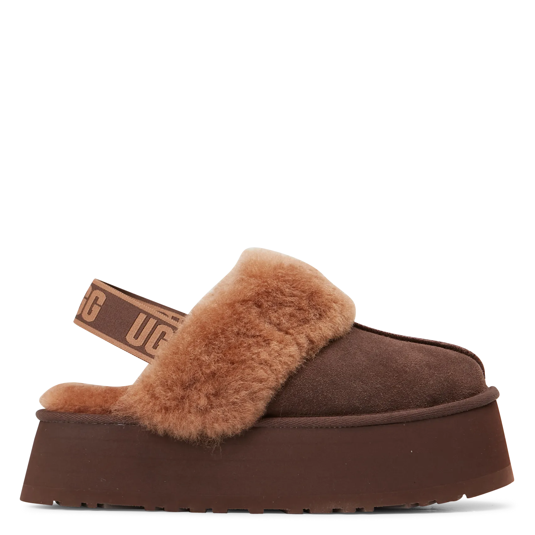  UGG   FUNKETTE - Pantofole con zeppa in pelle | Marrone