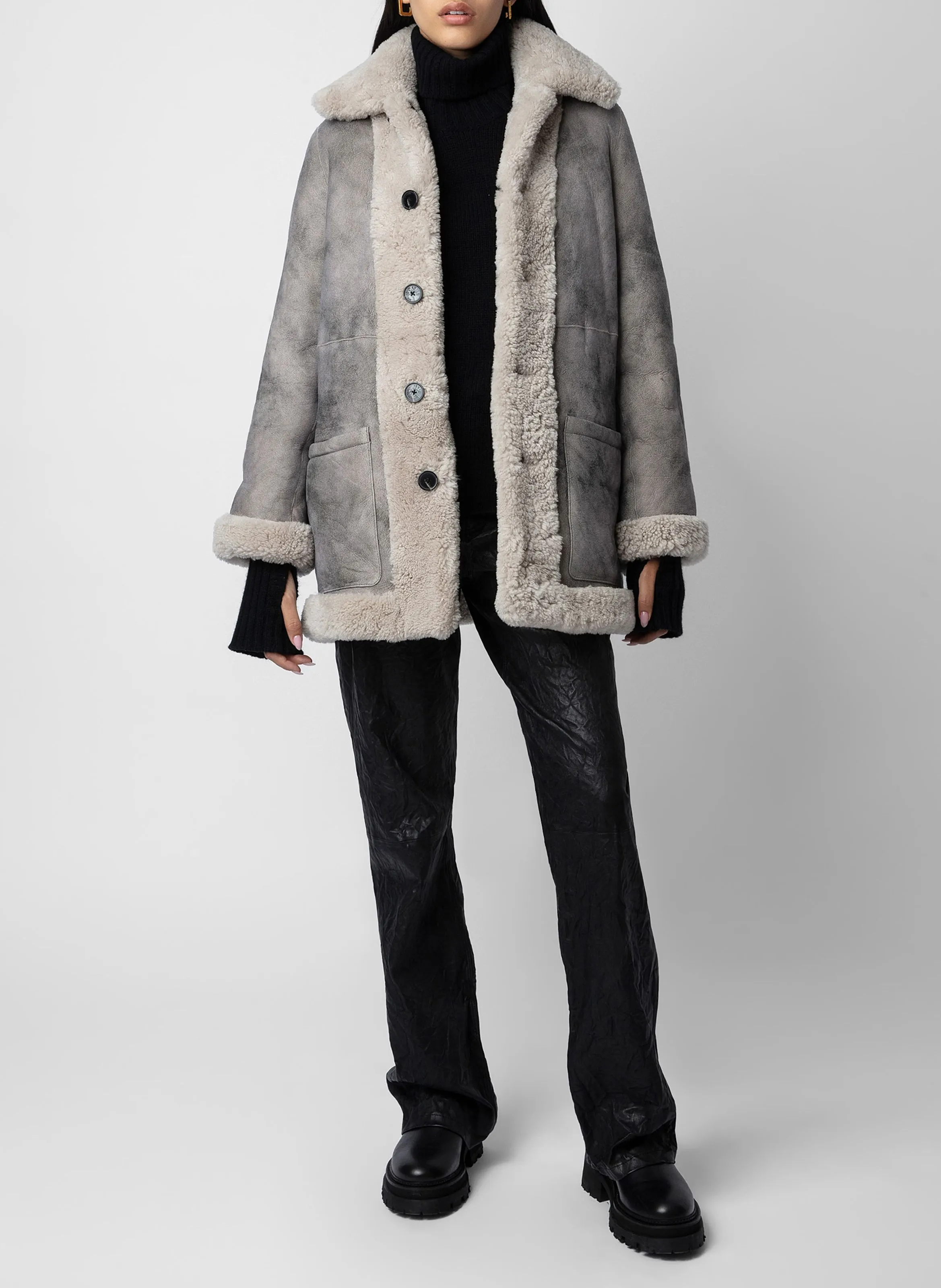  ZADIG&VOLTAIRE   MAGDAS - Cappotto double face in pelle e shearling | Beige