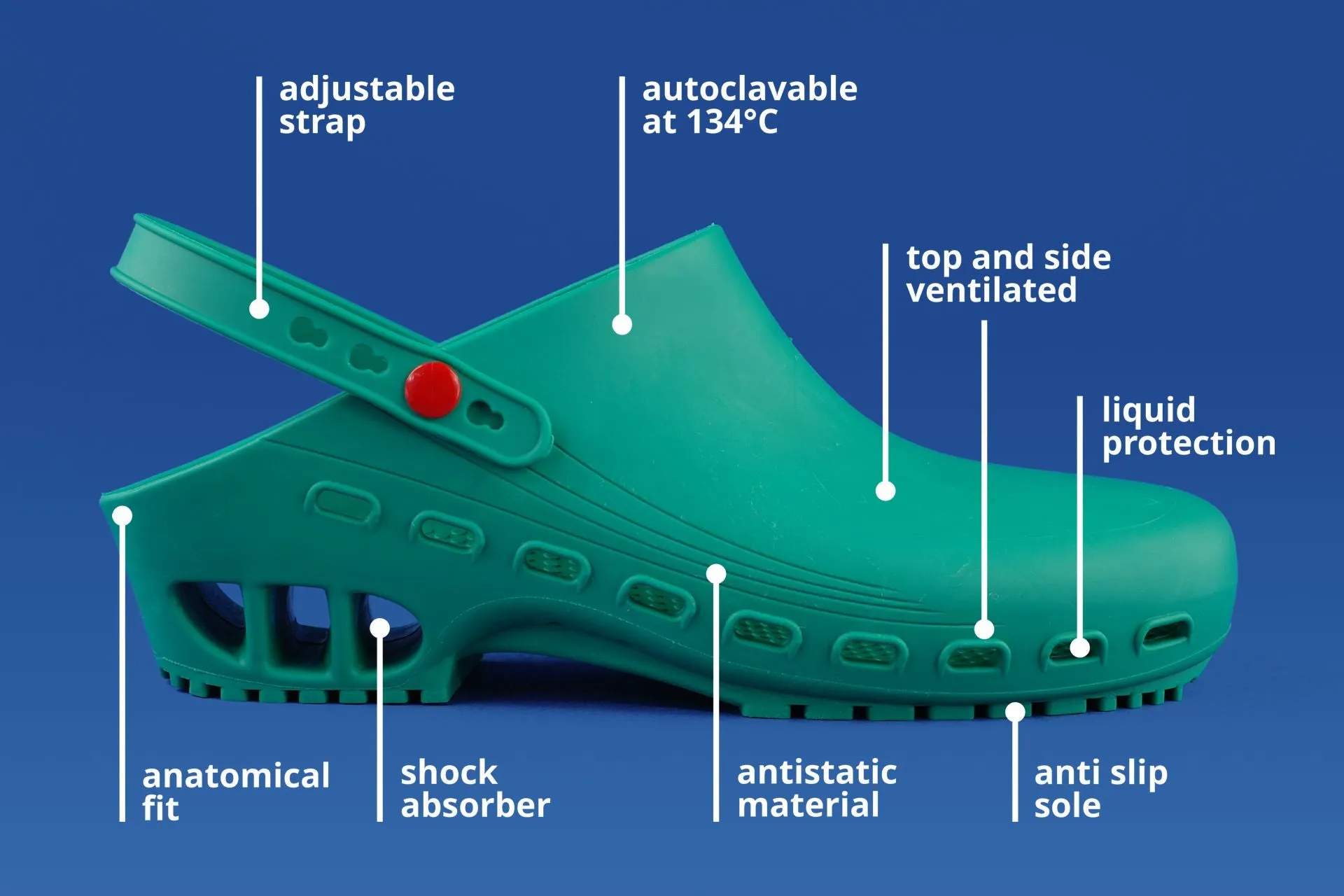 Zoccoli sanitari professionali ROSATO - In gomma Clogs autoclavabili a 134°, antistatici ed ipoallergenici - Made in Italy